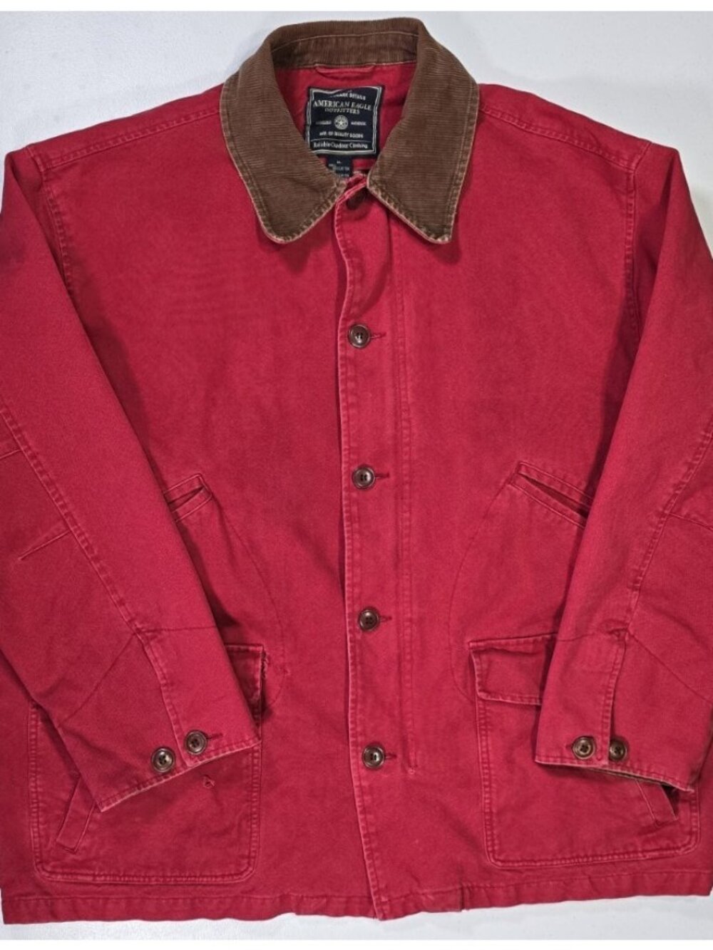 American Eagle Full Zip Red Canvas Flannel Lined Chore Barn Jacket Coat Men's XL